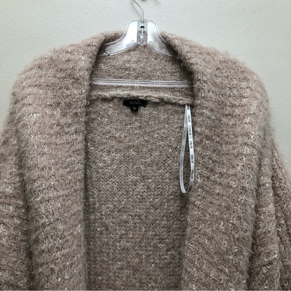 XOXO Shawl-Collar High Low Hem Cardigan Women's Size M Tan - Picture 3 of 11